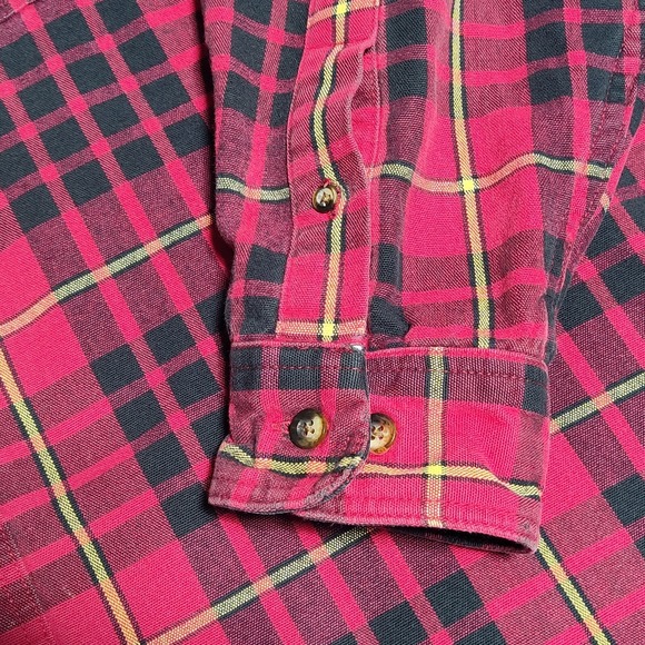 VTG EDDIE BAUER LEGENDS Men Large Red Black Plaid Cotton Button Outdoor Shirt - Picture 13 of 16